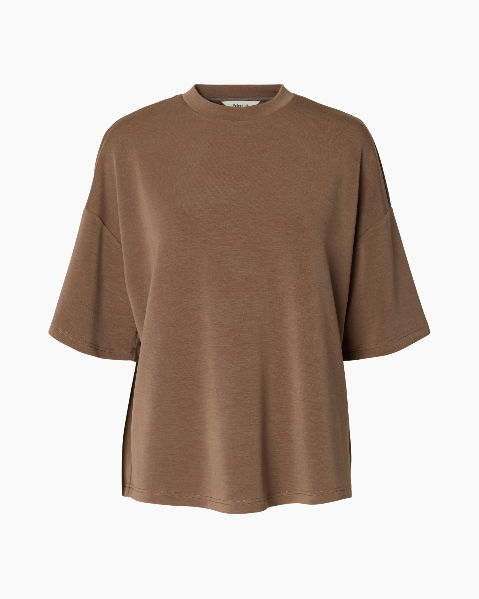 t-shirt, bruin, oversized, kortmouw, kraagloos