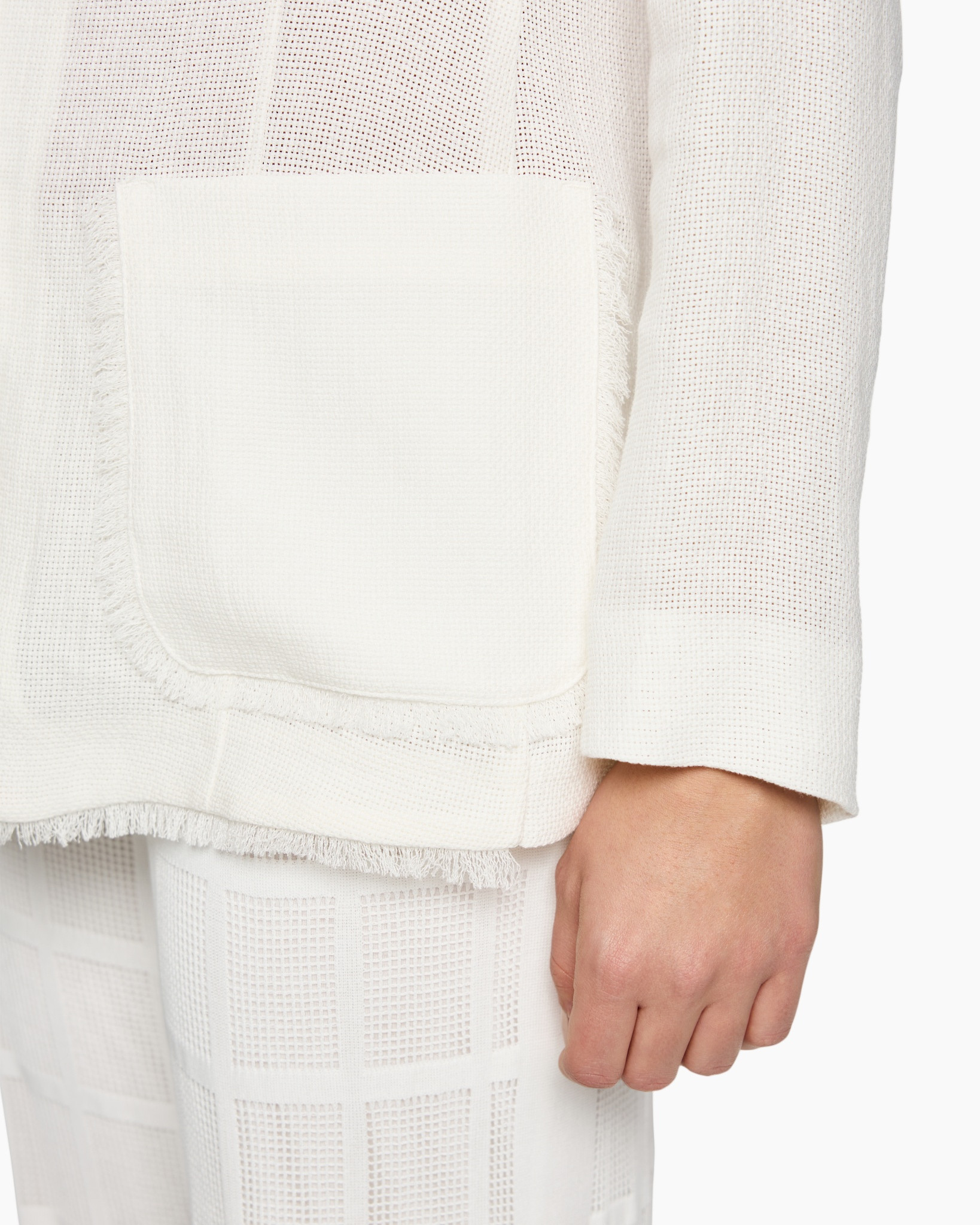 zak, brei, vest, wit, gaas