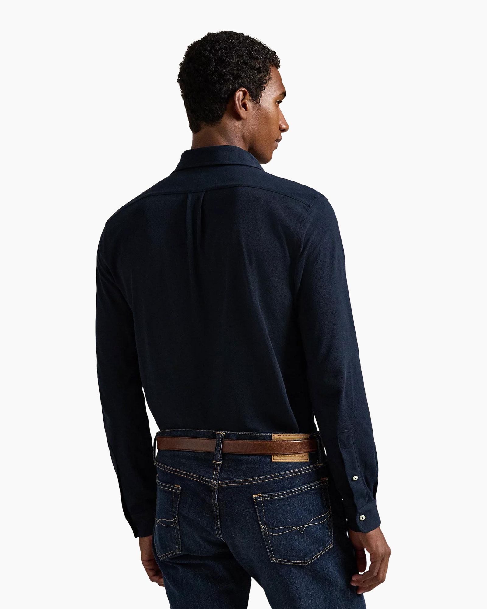 shirt, knopjeshemd, lange mouwen, marineblauw, polo-logo