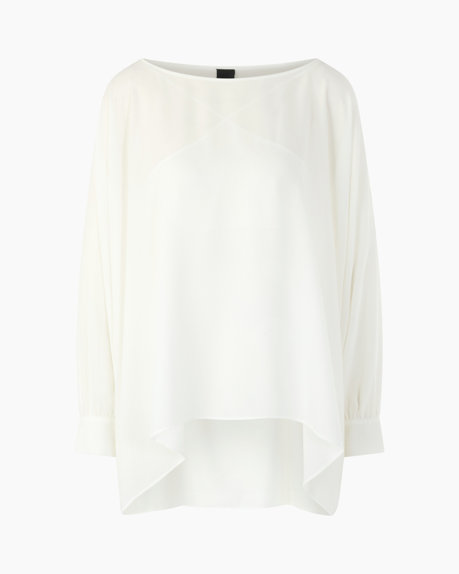 blouse, white, long-sleeve, crepe, high-low hem