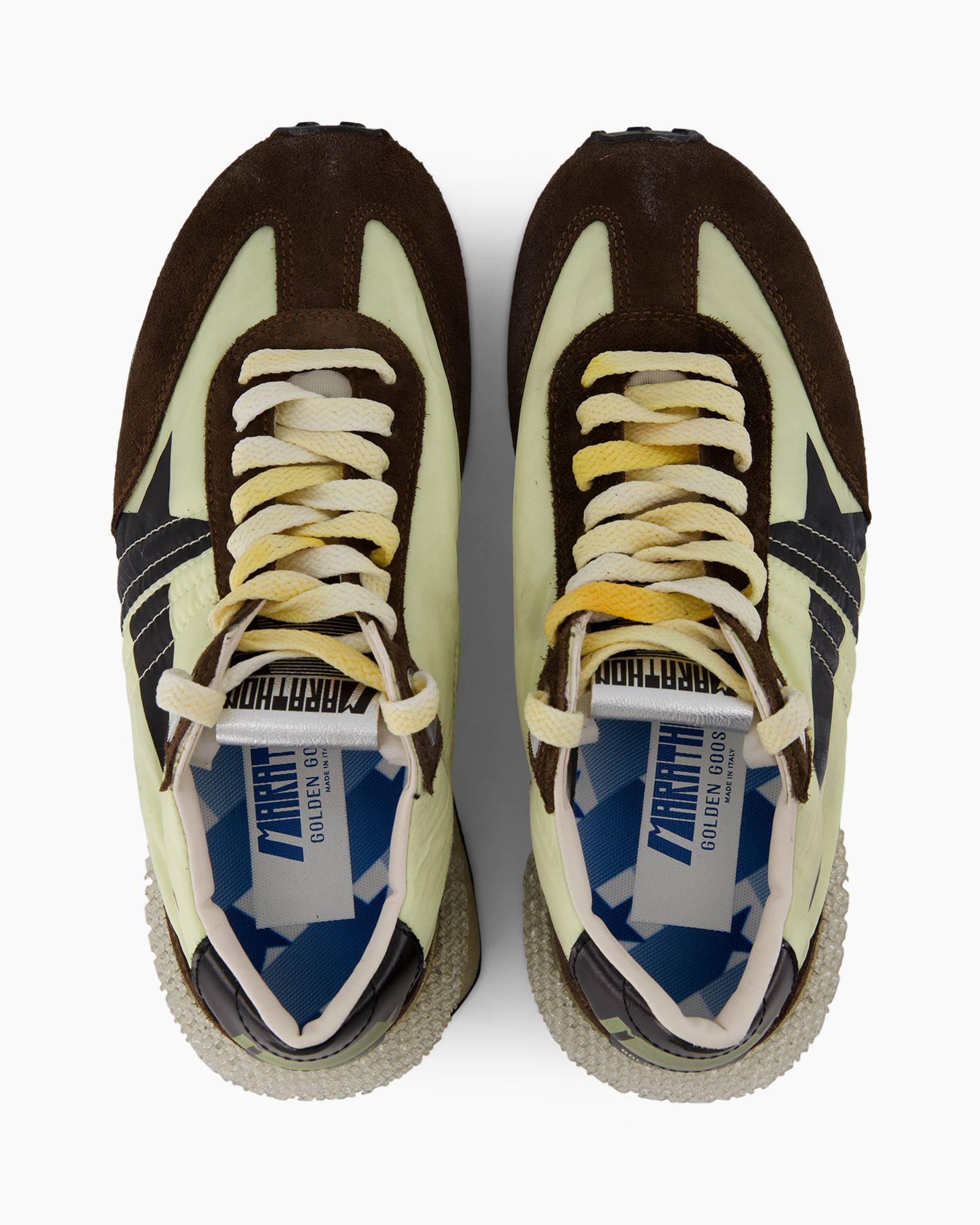 sneakers, veters, bruin, groen, contrast