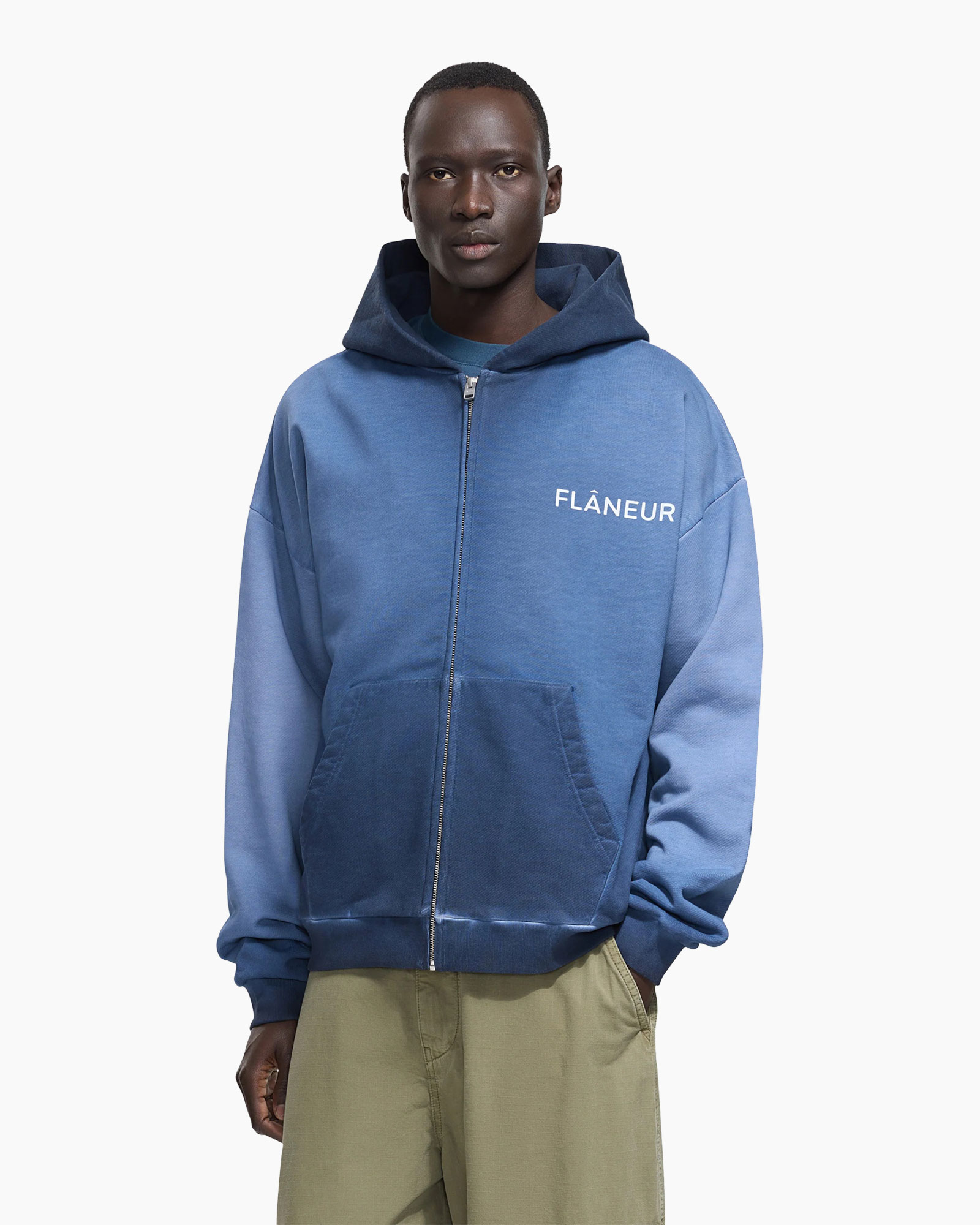 hoodie, ventile-zip, zakken, blauw, kleurverloop-bleu