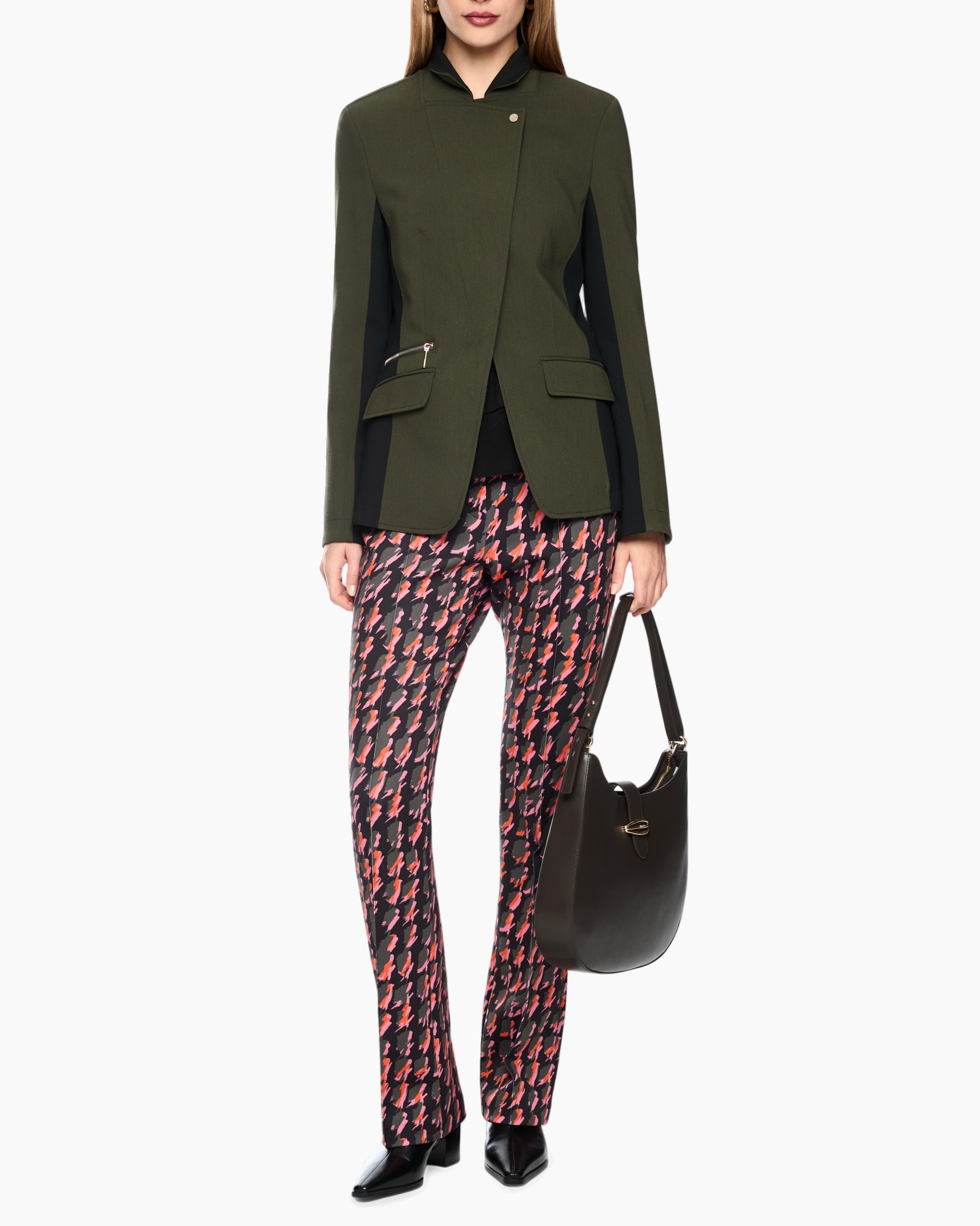 blazer, jassen, olijfgroen, zakken, asymmetrisch