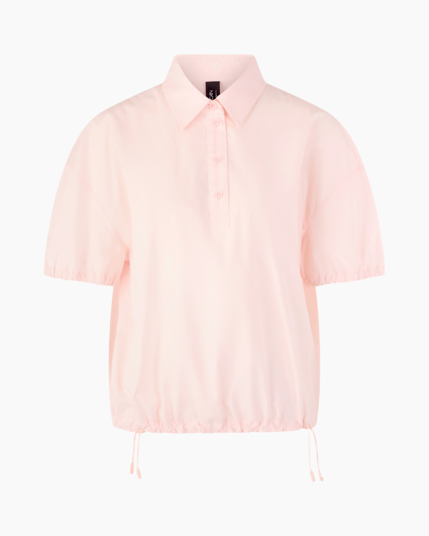 polo shirt, short sleeves, pink, drawstring hem, button placket
