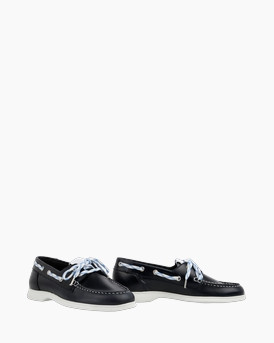 loafer, boat shoe, leather, navy, white sole