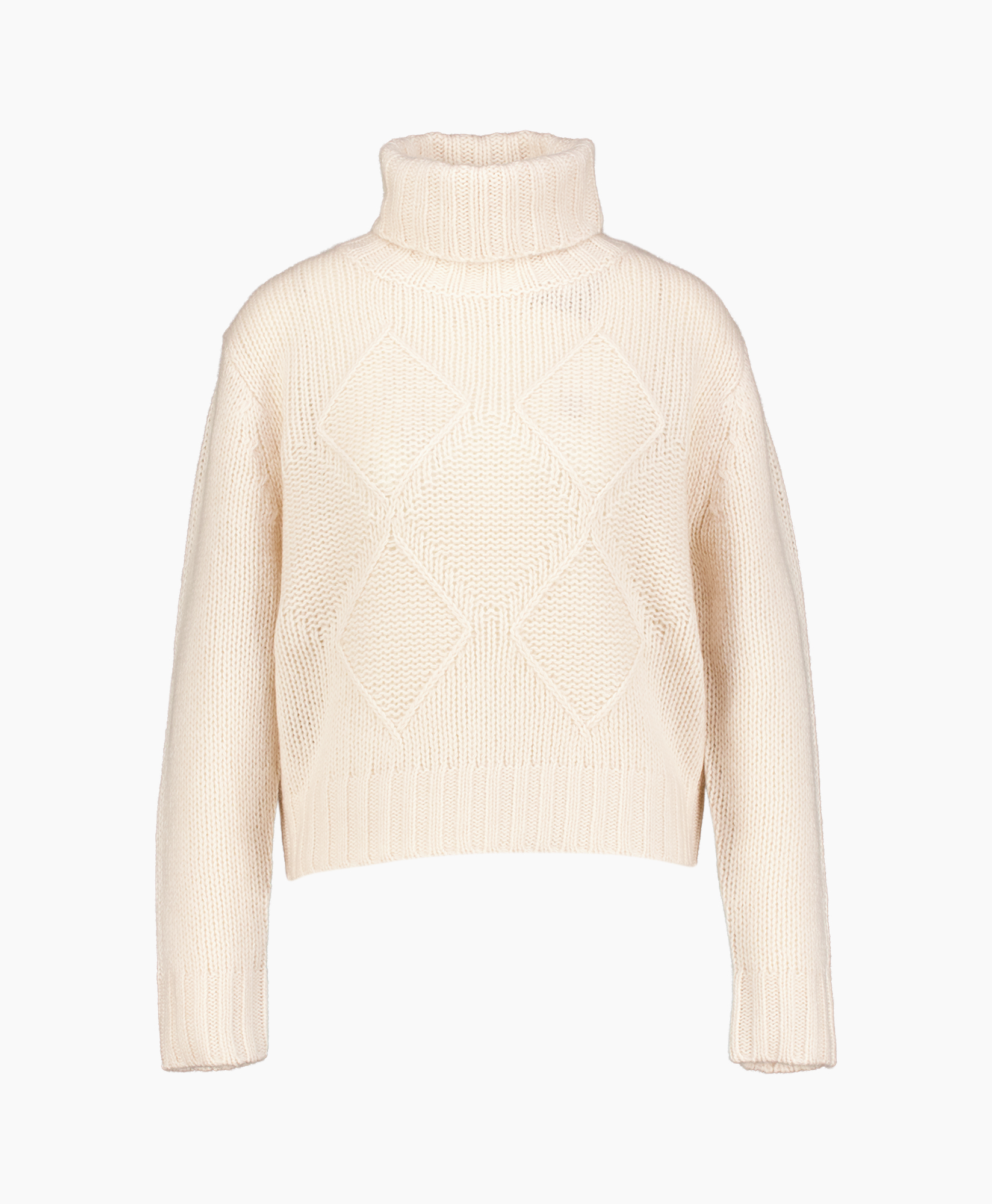 rolkraag, brei-Trui, diamant patroon, crème kleur, dikke brei