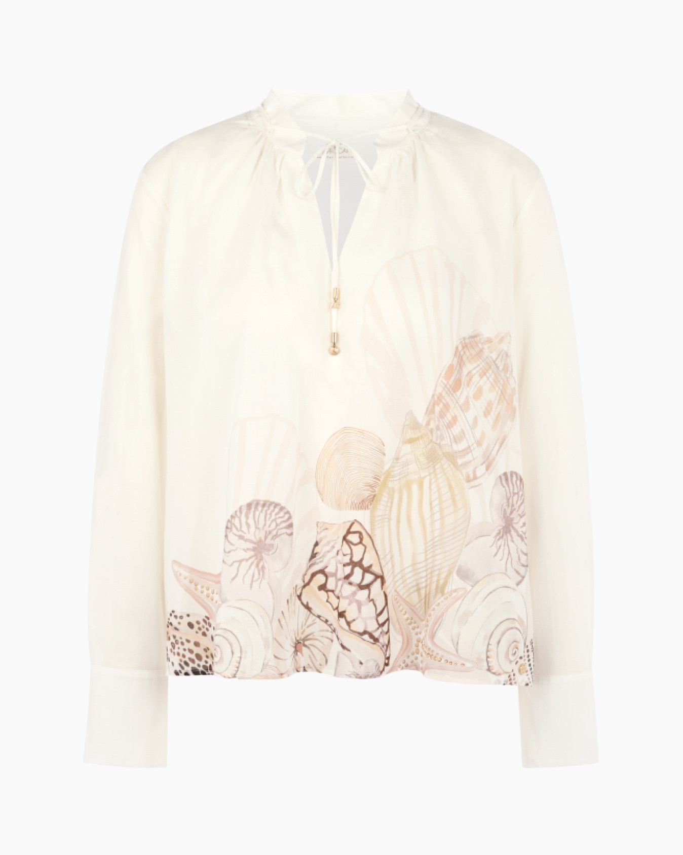 blouse, shell print, beach print, long-sleeve, drawstring