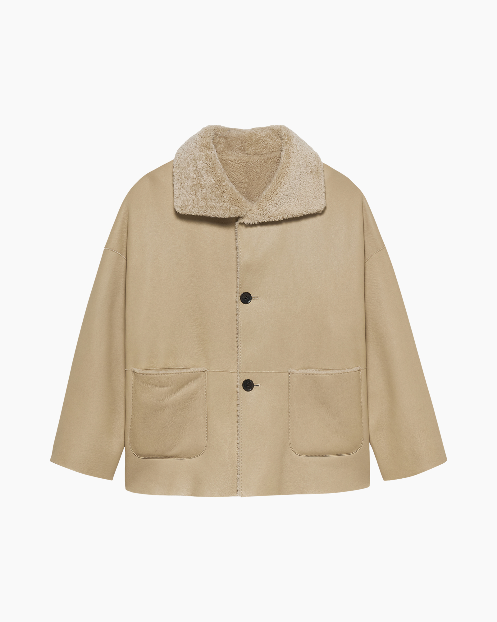 bruin jasje, shearling kraag, knopen voor, zakken, oversized pasvorm