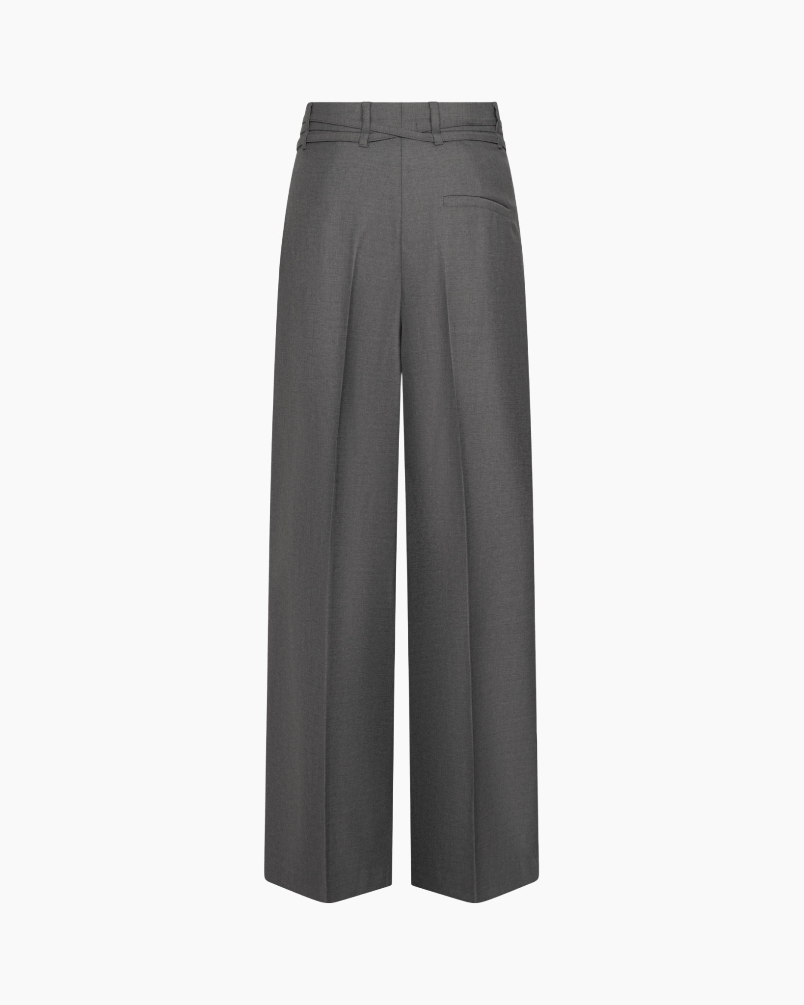 broek, wijd uitlopend, grijs, touwveters, ties gesp