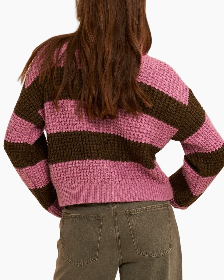 cardigan, roze, brei, gestreept, knopen