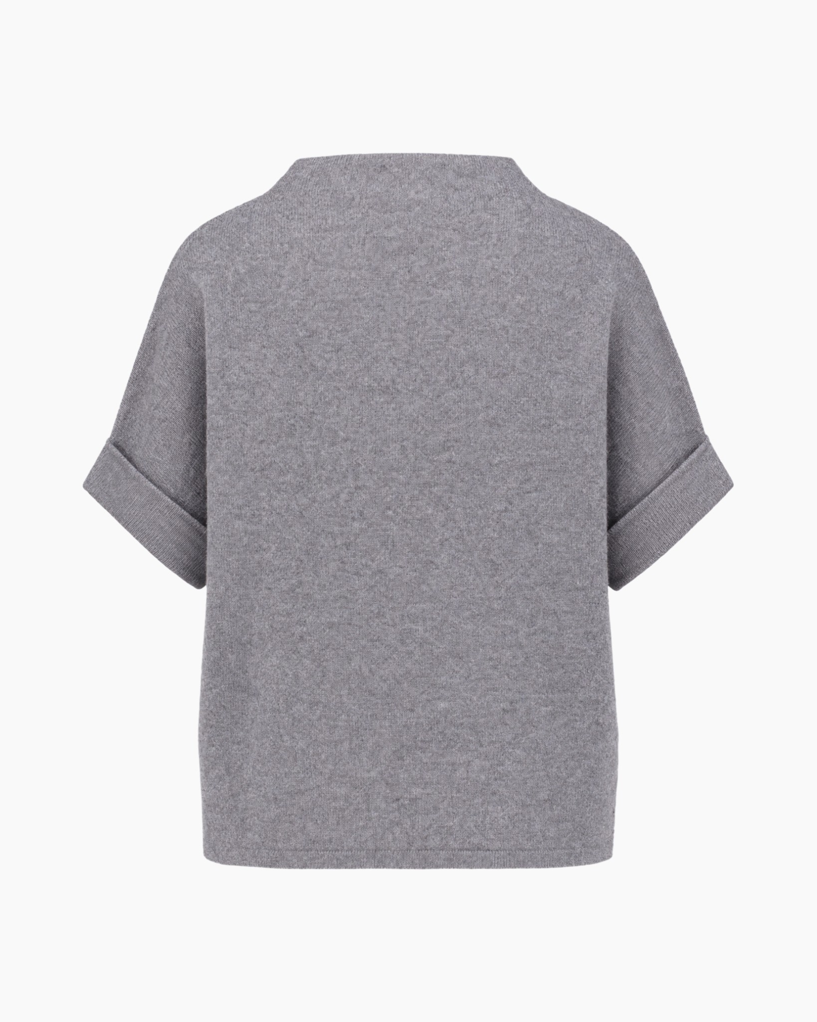 grijs, brei, turtlenek, korte-mouw, top