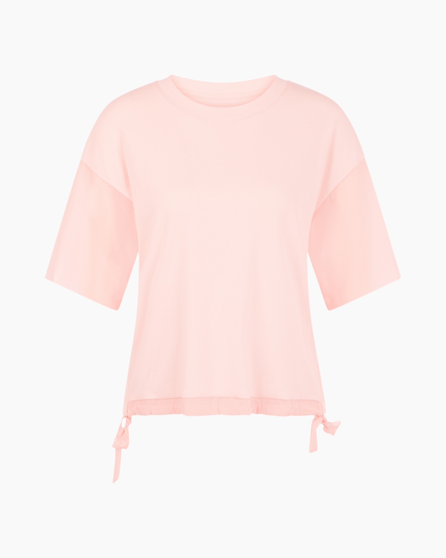 t-shirt, pink, short sleeve, drawstring hem, casual
