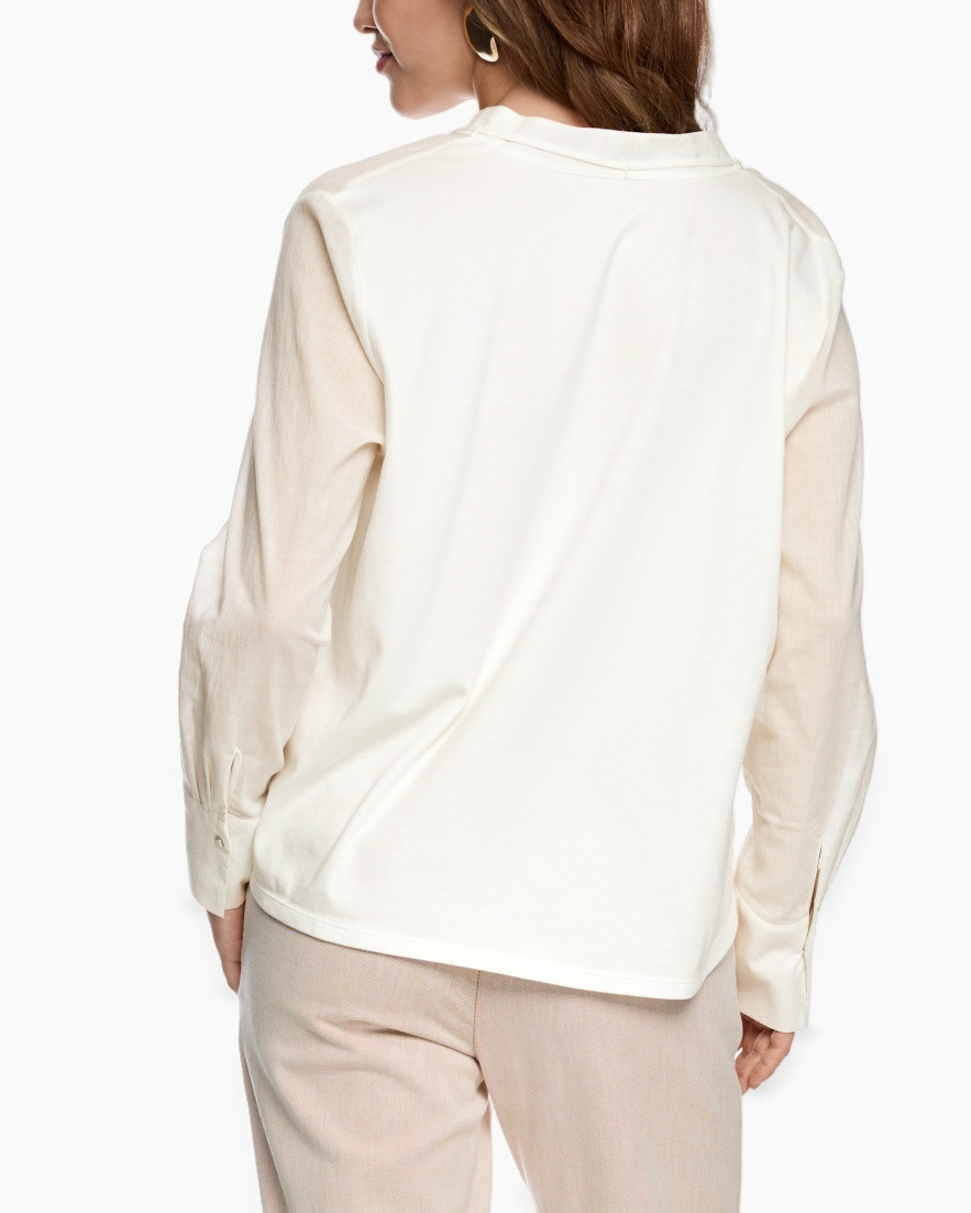 blouse, shell print, v-neck, long_sleeve, drawstring_hood