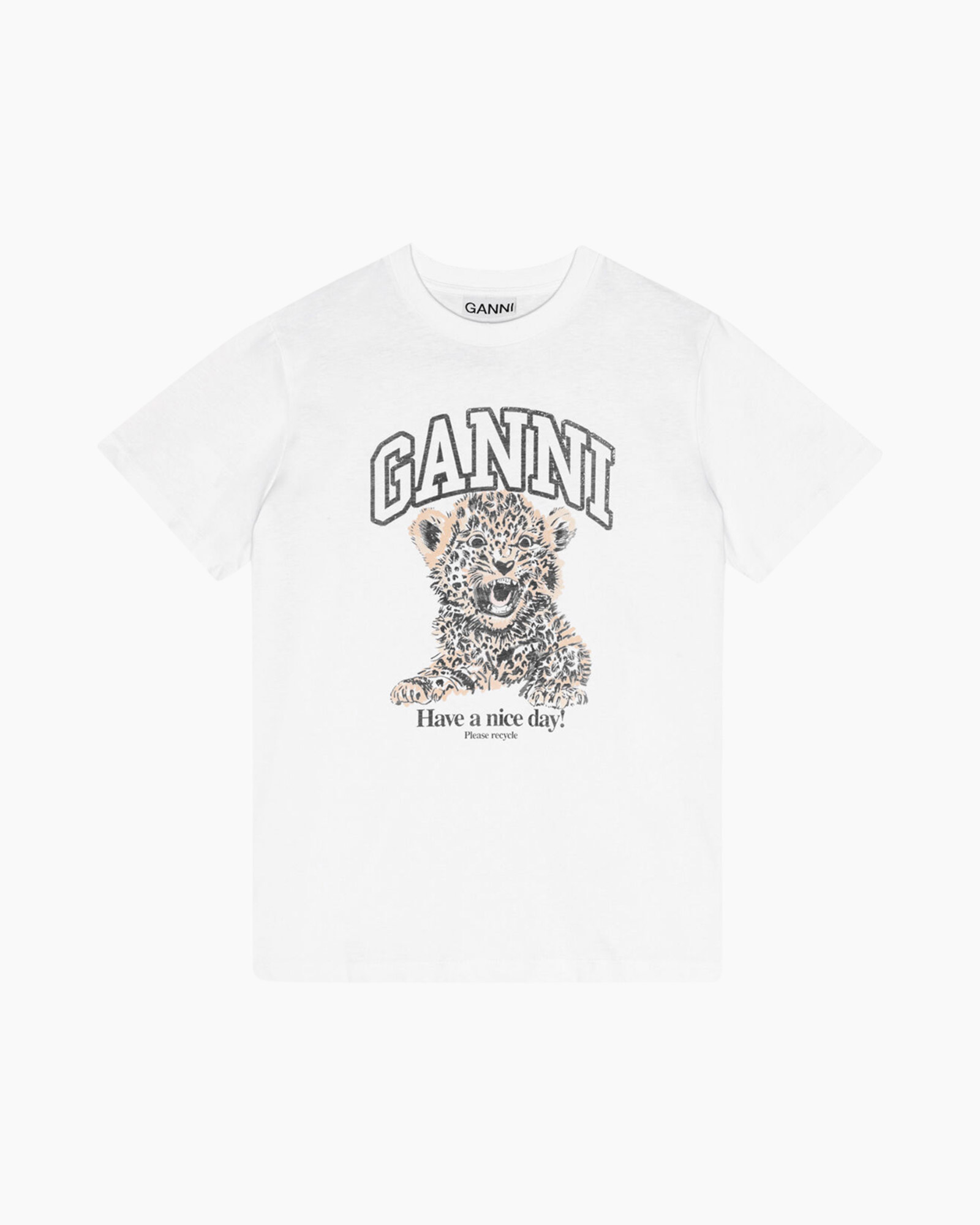T-shirt Korte Mouw Basic Jersey Leopard Relaxed Wit