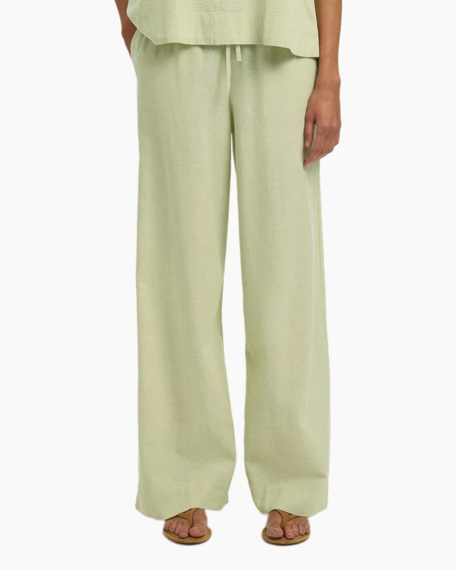 broek, wijderelegatie, linnen, koord, pastelgroen