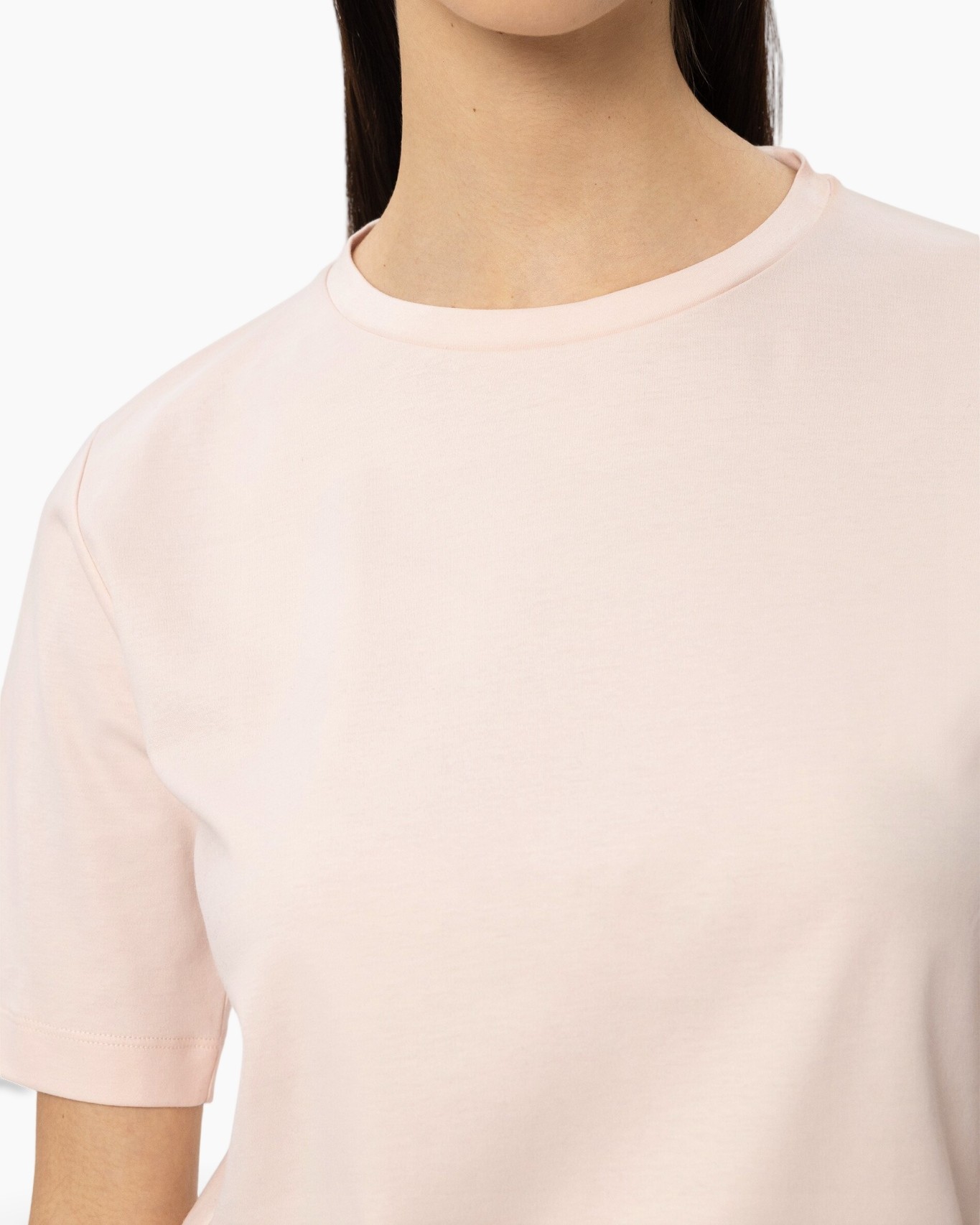 shirt, mouwen kort, kraagloze ronde hals, lichtroze, katoen