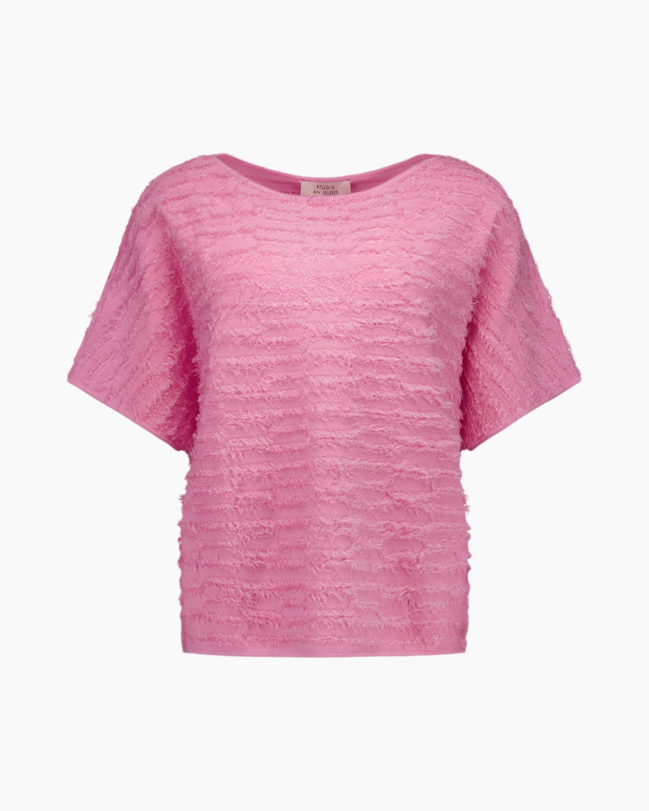 roze, t-shirt, getextureerd, korte mouwen, losjesvallend