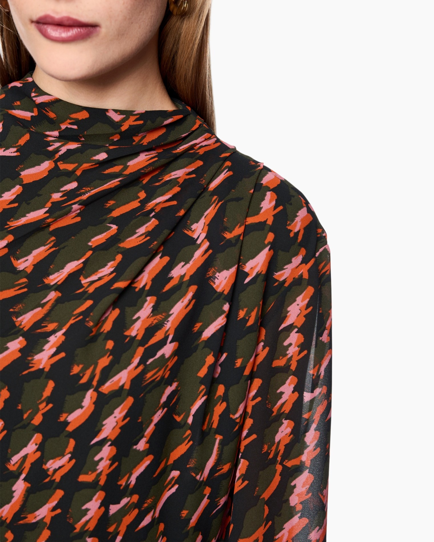 rolkraag, gedrukt shirt, multikleur patroon, lange mouwen, blouse