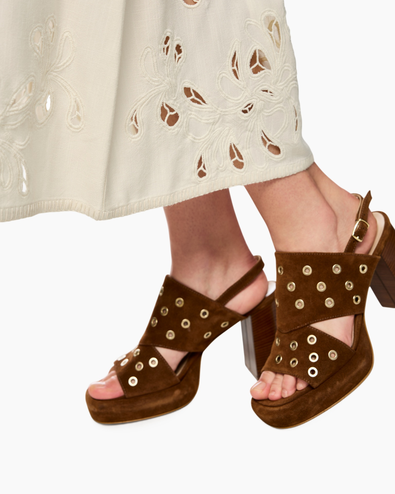 sandals, platform, brown, grommet, suede