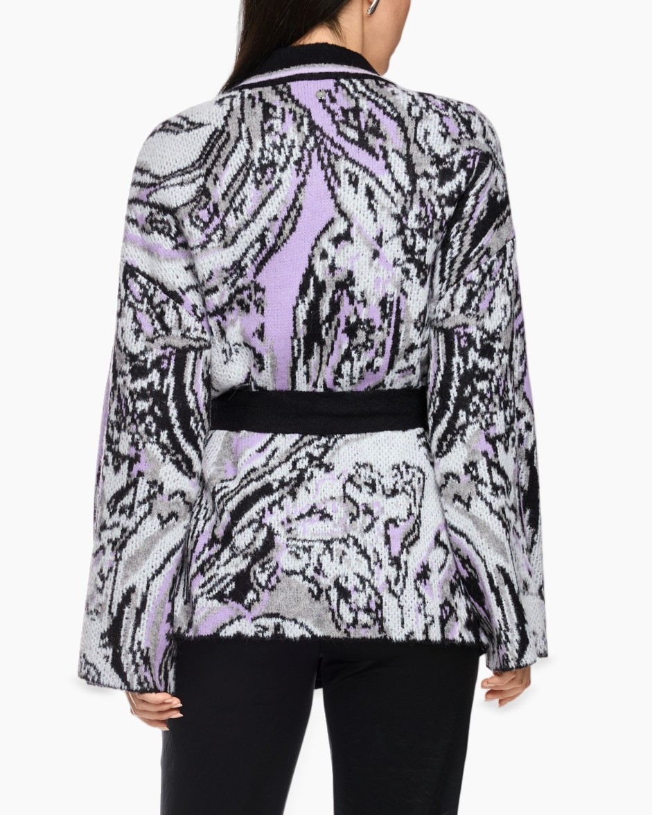 cardigan, gebreide trui, paars, geprint vest, lange mouwen