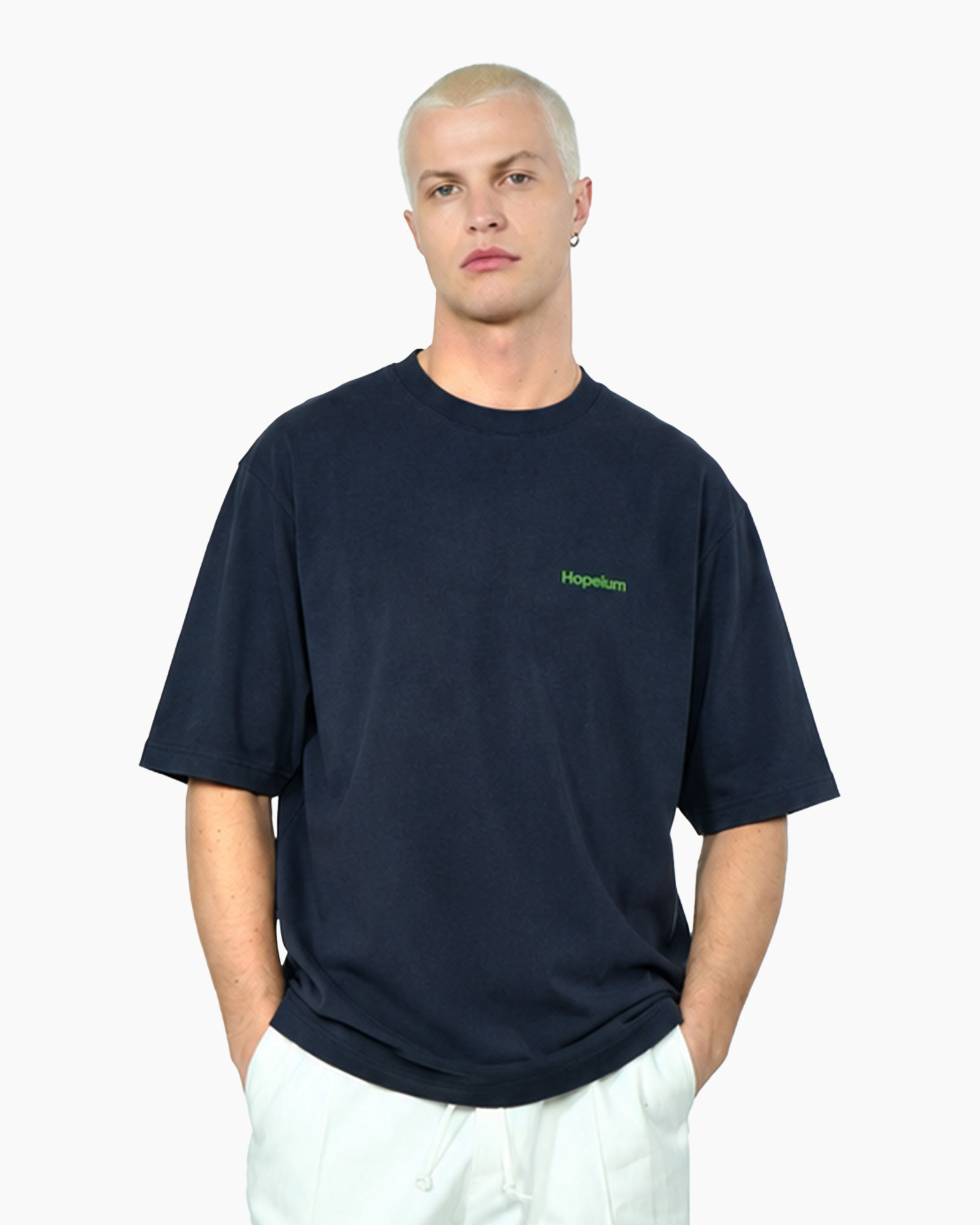 t-shirt, korte mouwen, marineblauw, rond hals, groene logo