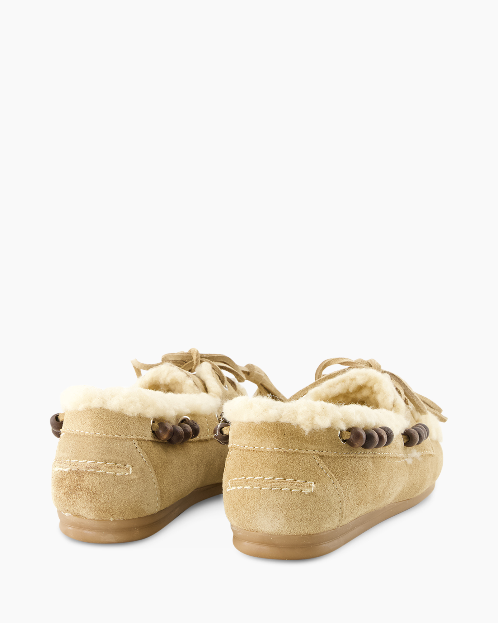 mocassins, pantoffels, shearling, beige, veters