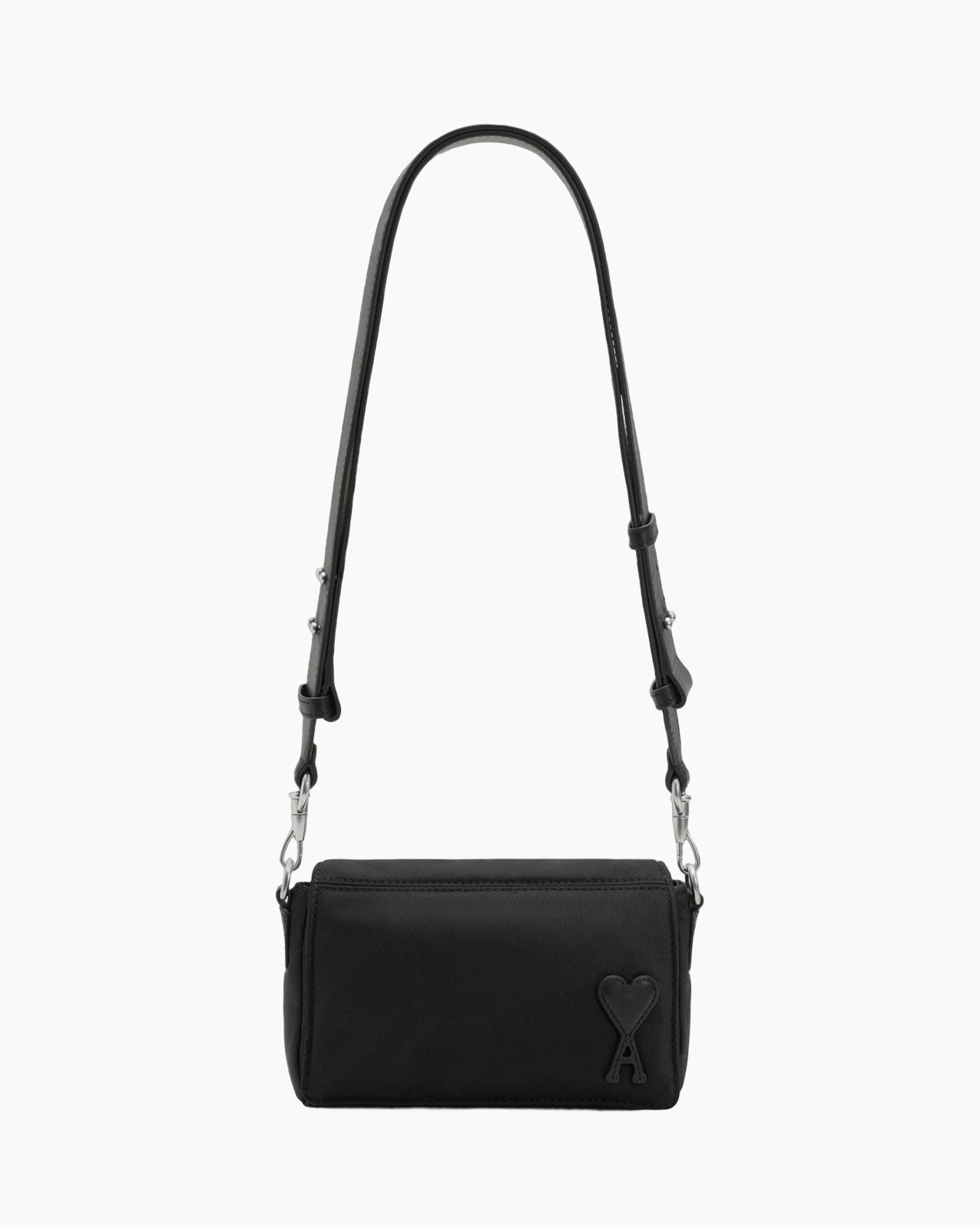 handbag, crossbody, black, rectangular, heart appliqué