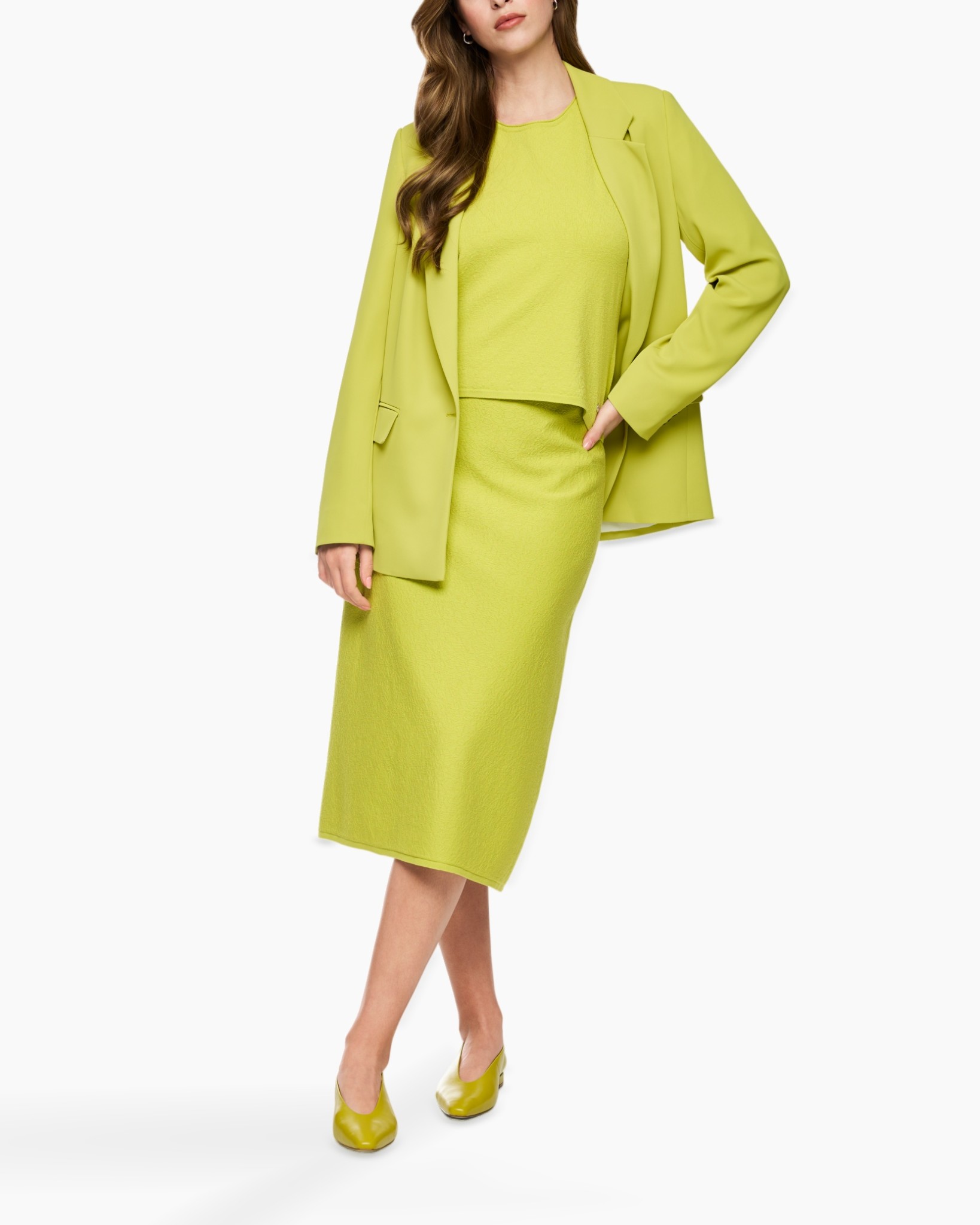 jas, blazer, rok, set, limegroen