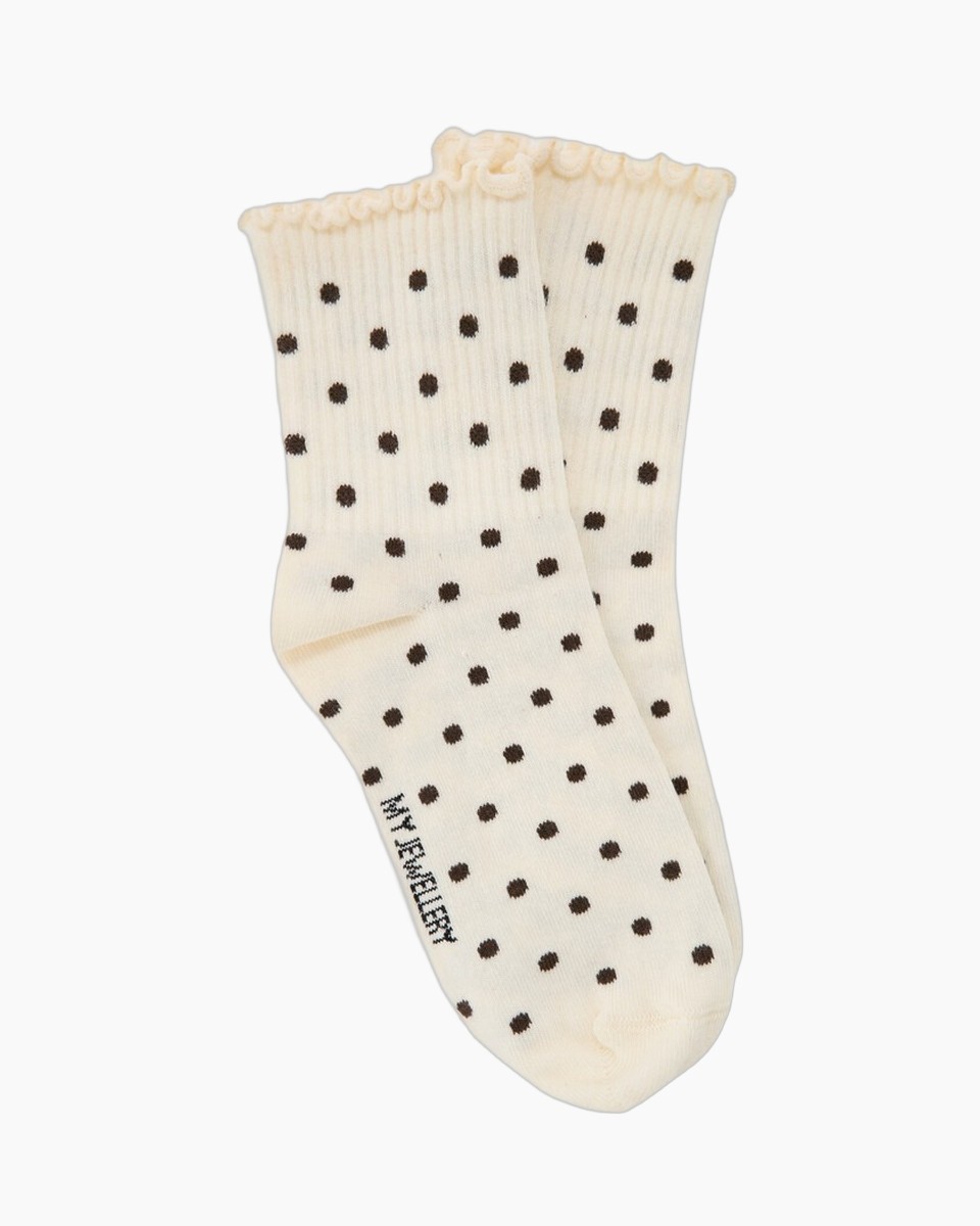 sokken, polkadots, enkellaarzen?, crème, breiwerk