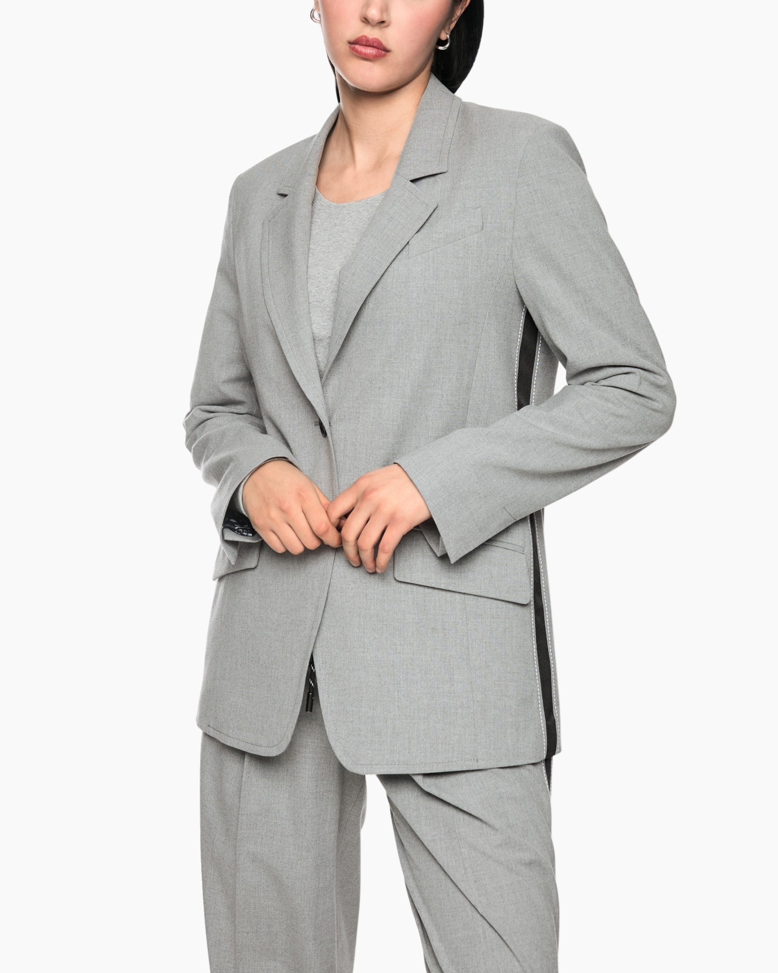 blazer, pak, grijs, zakken, dubbelreeks