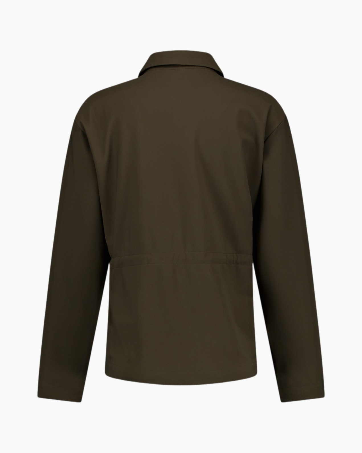 jas, anorak, olijfgroen, trekkoord, drukkers