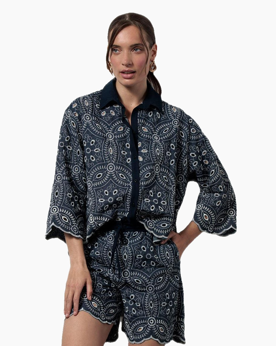 Blouse Midge Broderie Blouse Donker Blauw