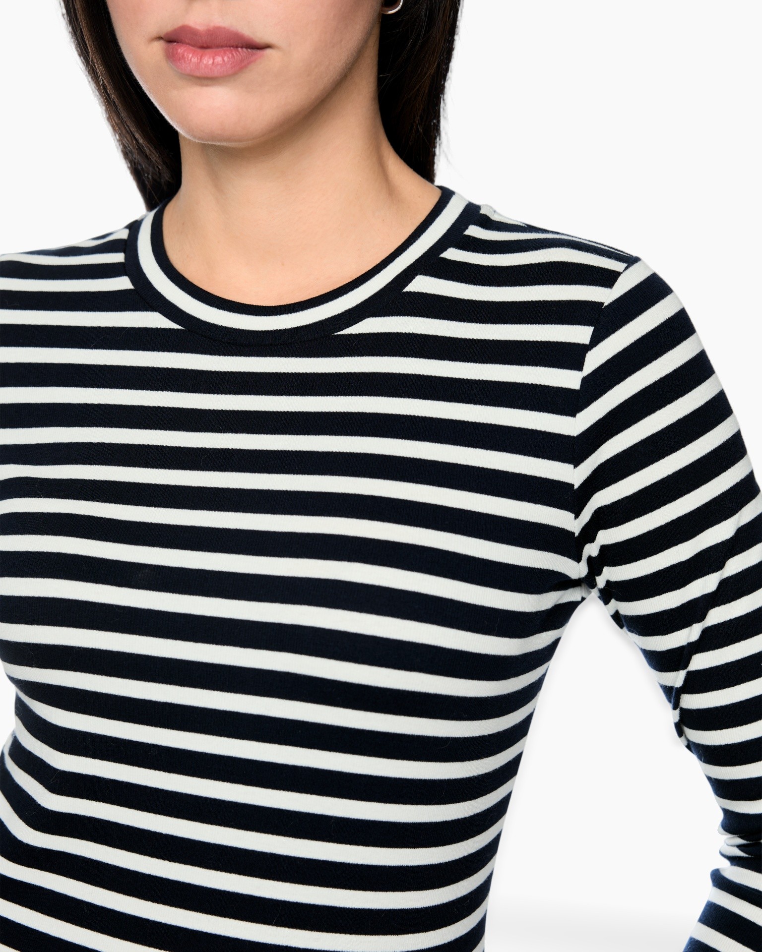 gestreept, lange mouw, crew-neck, top, marine-wit
