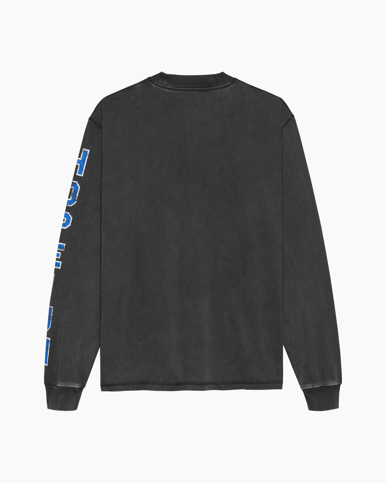 lange mouw, donkerwas, grafische mouw, kraagloze nek, unisex
