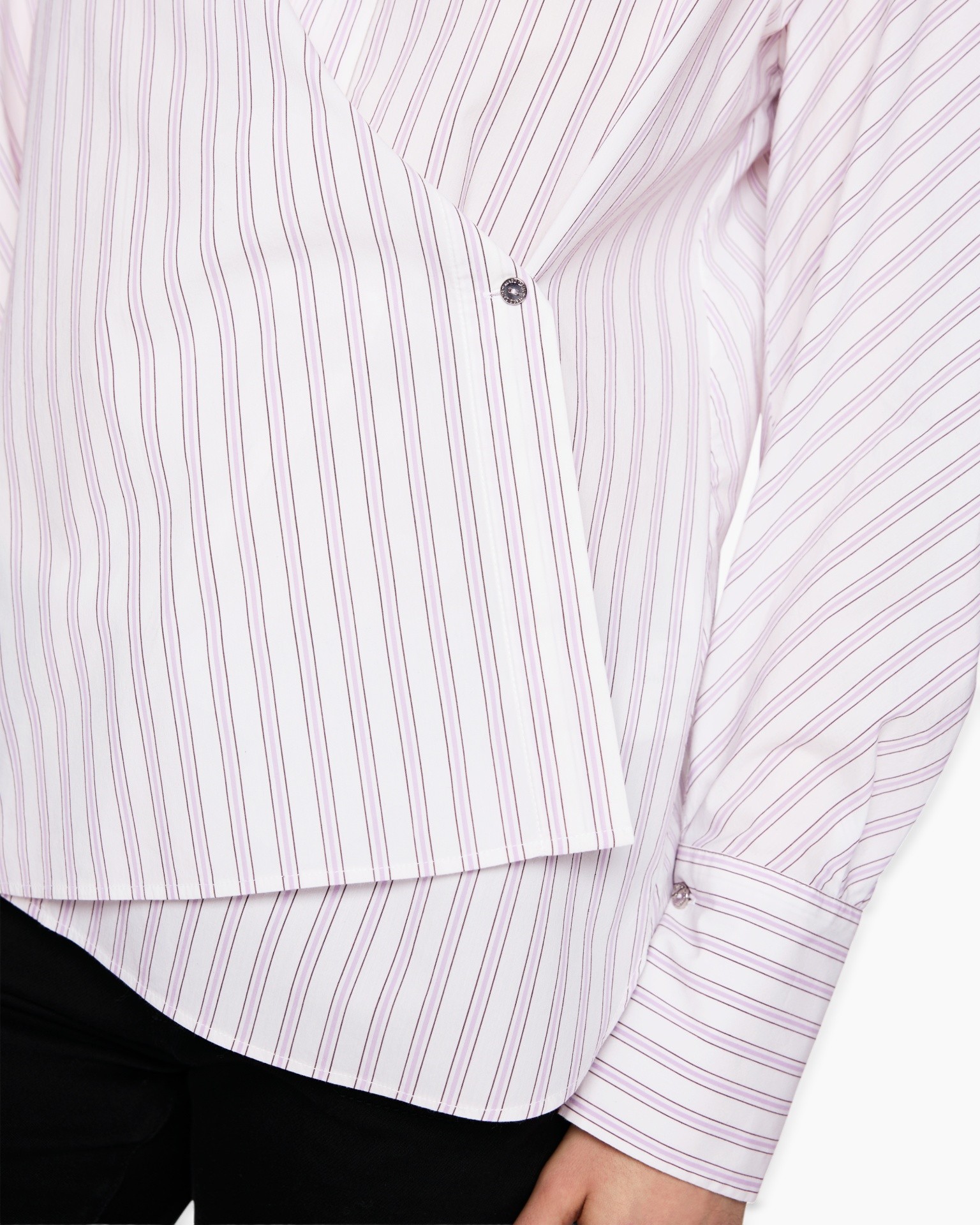 gestreept, knopen-shirt, blouse, lange mouw, roze-wit