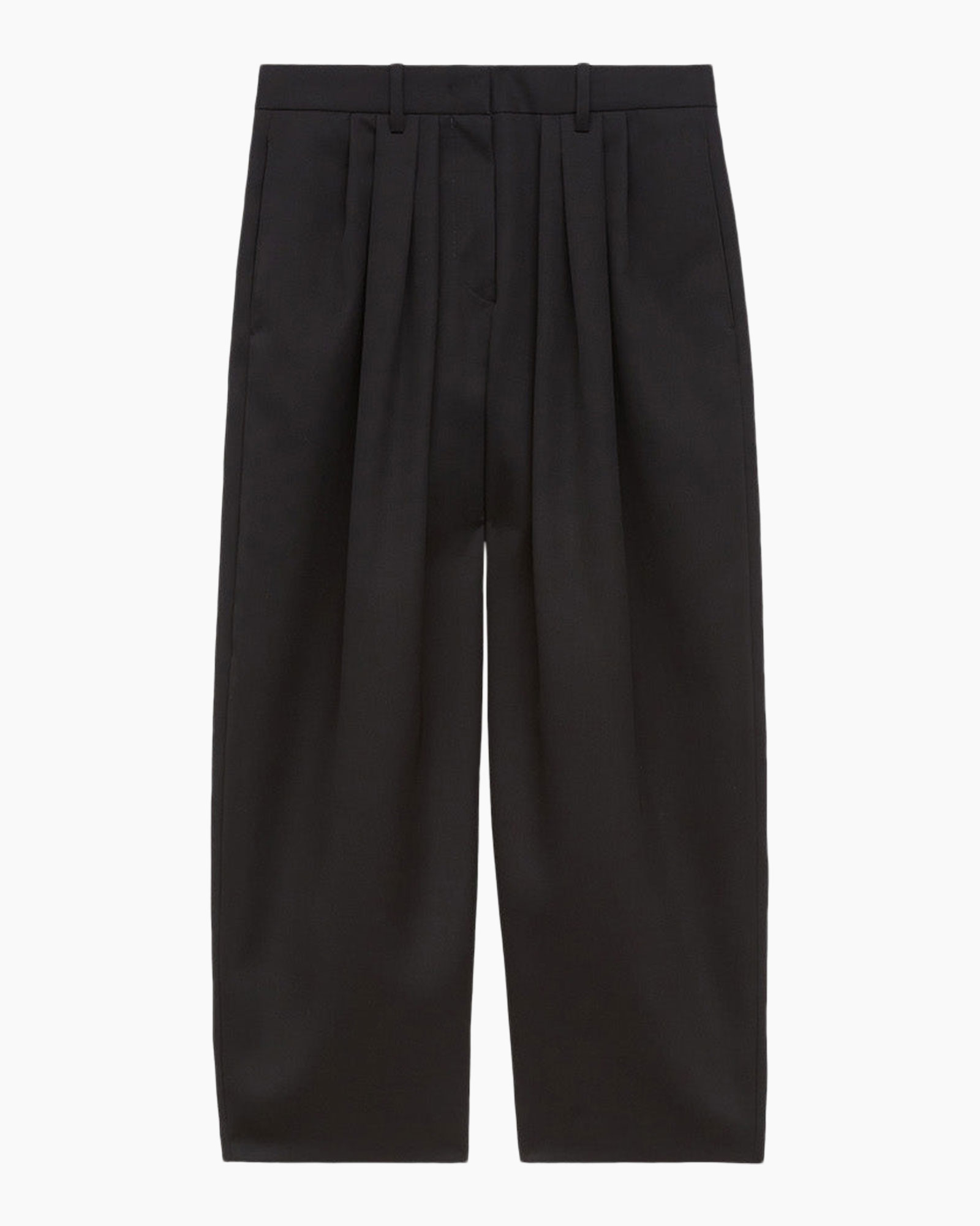 broek, broeken, zwart, geplooide, hoge taille