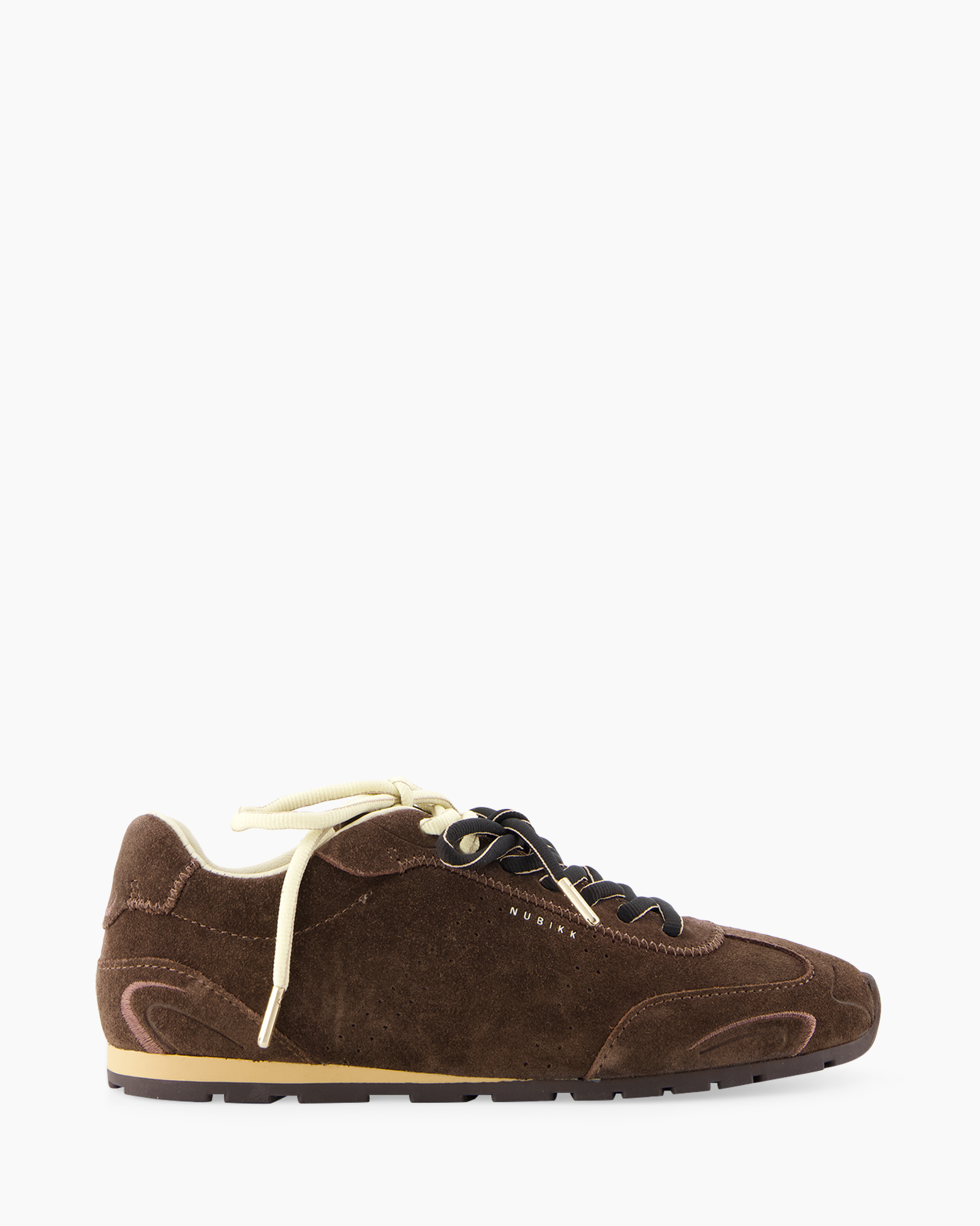 schoen, sneaker, bruine, suede, veters