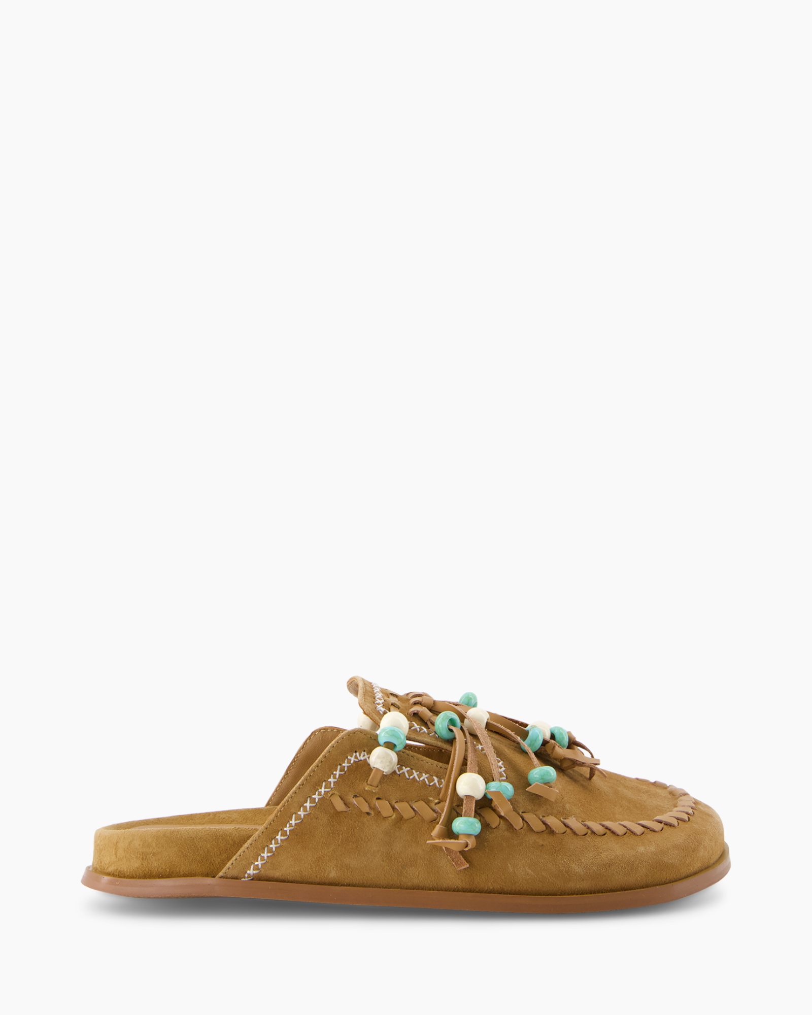 moccasin, slipper, suede, beaded, tan