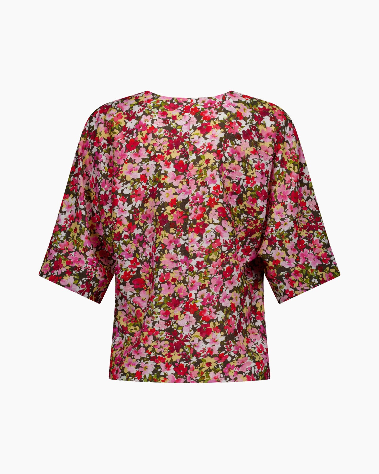 blouse,  floral, short-sleeve, v-neck, print