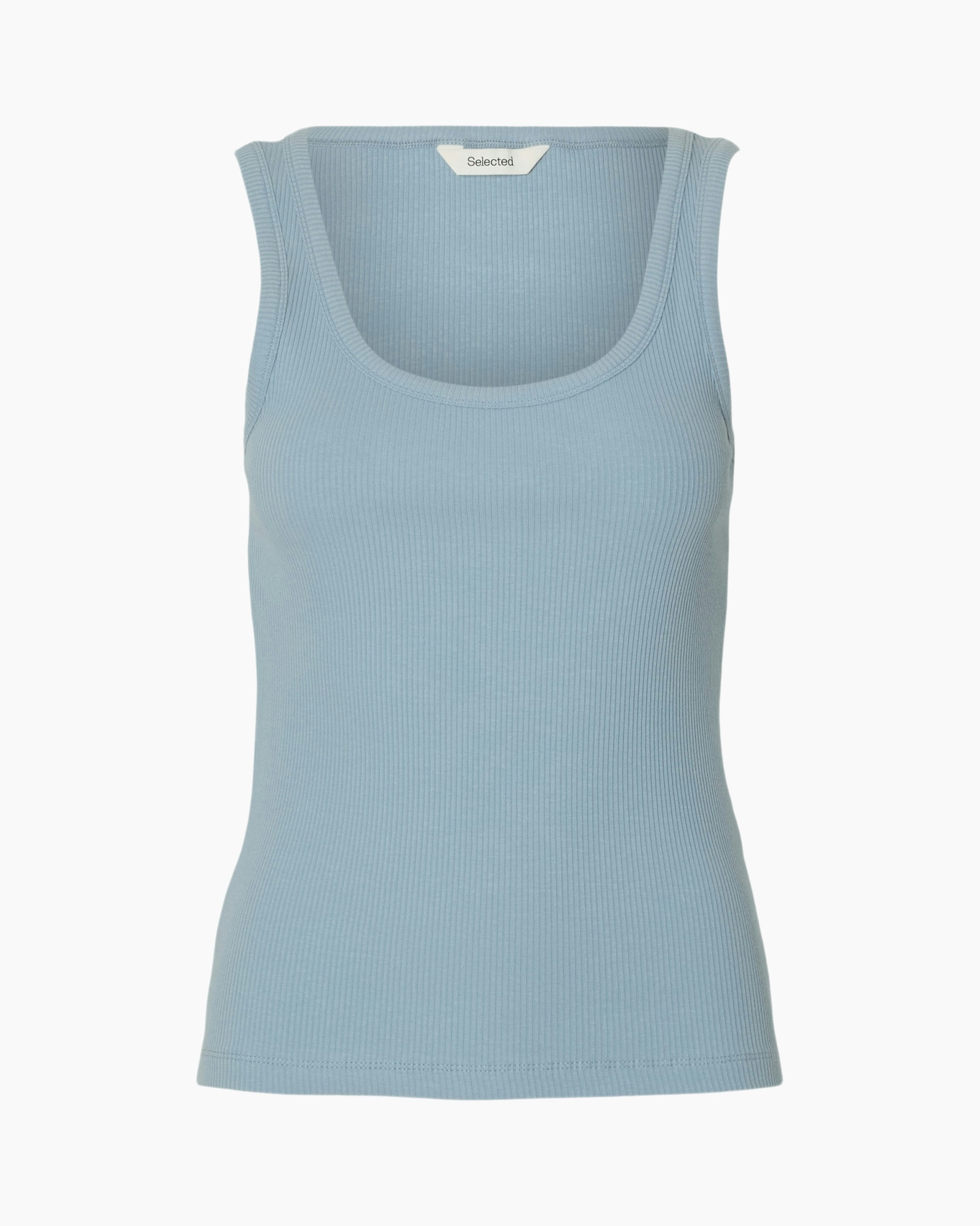 tank top, ribbed, sleeveless, light blue, knit