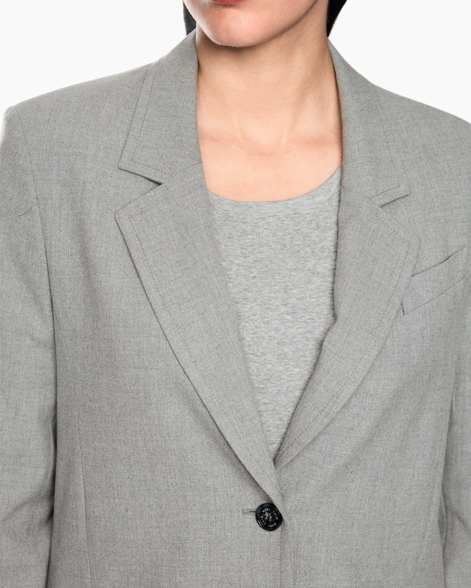 blazer, grijs, enkele knoop, notched kraag, knopsluiting
