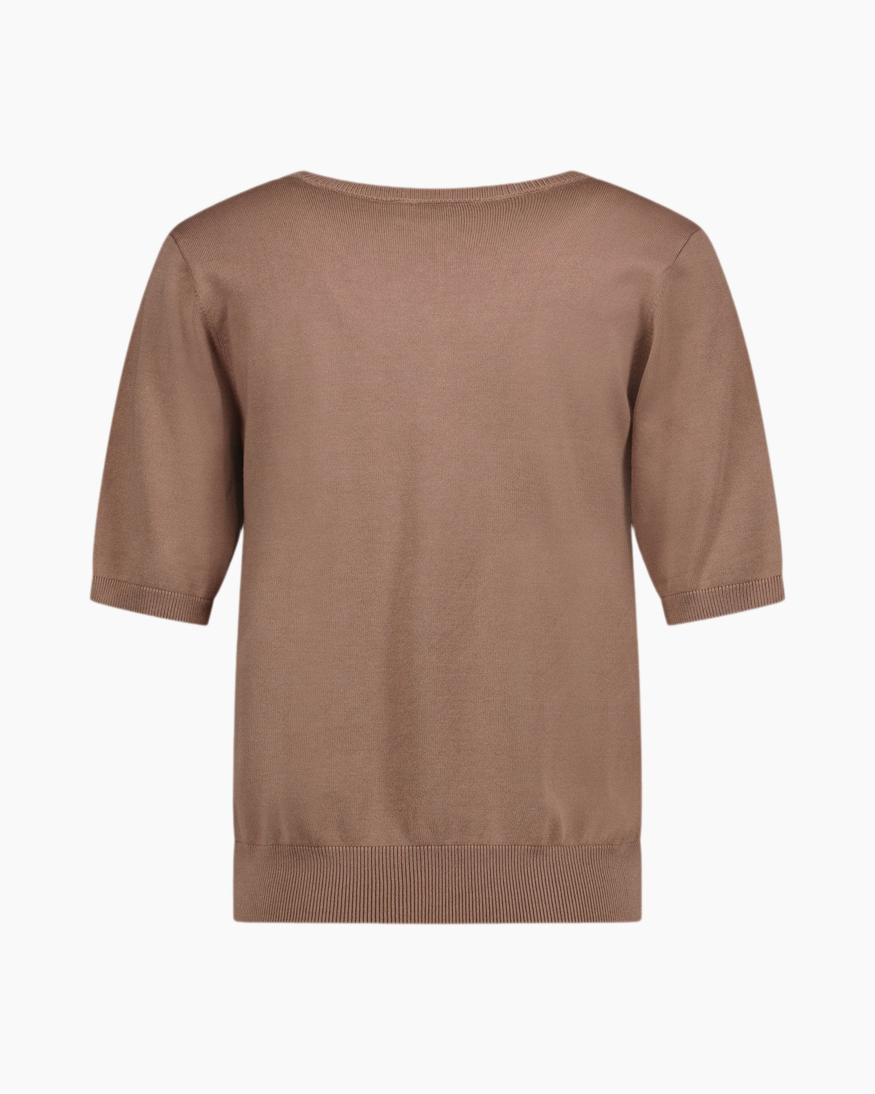 gebreid, tenue, v-hals, korte mouwen, bruin