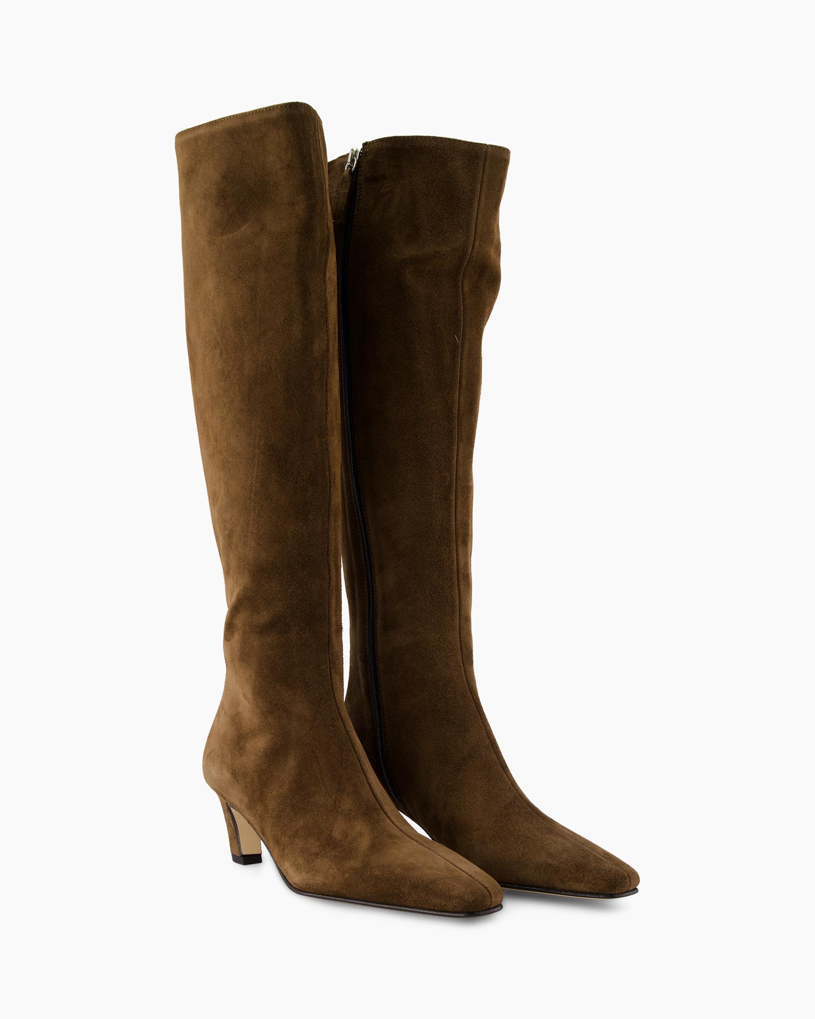 laarzen, kniehoog, bruin, suede, hiel
