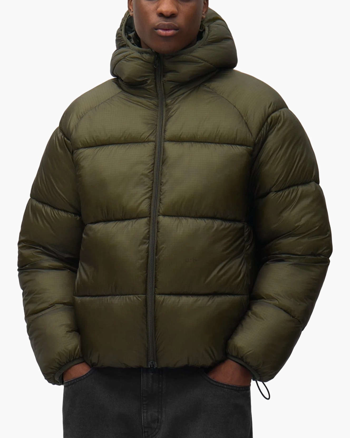 jaszak puffer, olijfgroen, kapson, rits voorkant, warmte