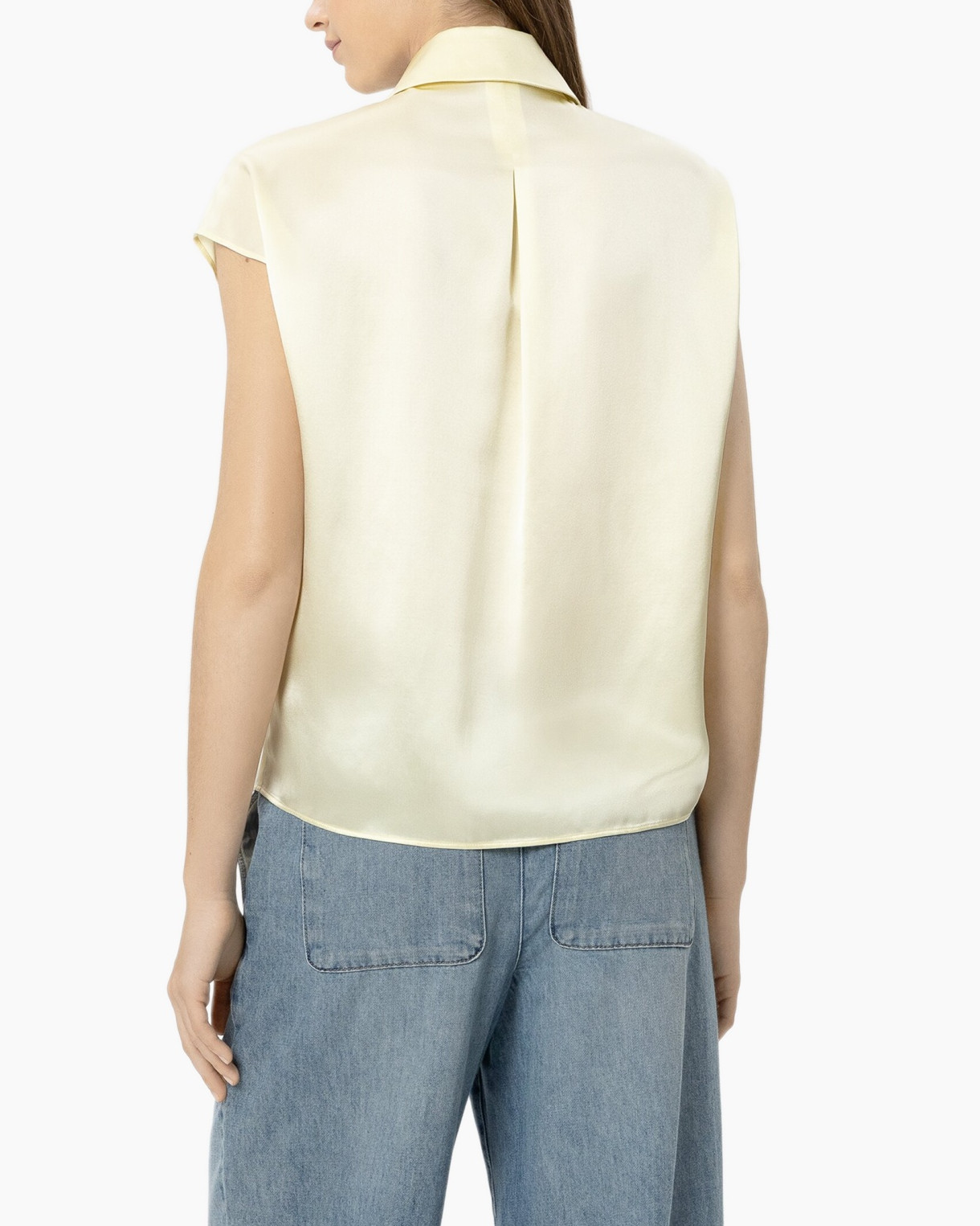 blouse, korte mouwen, kraag, knopen/knopdown, lichtgeel