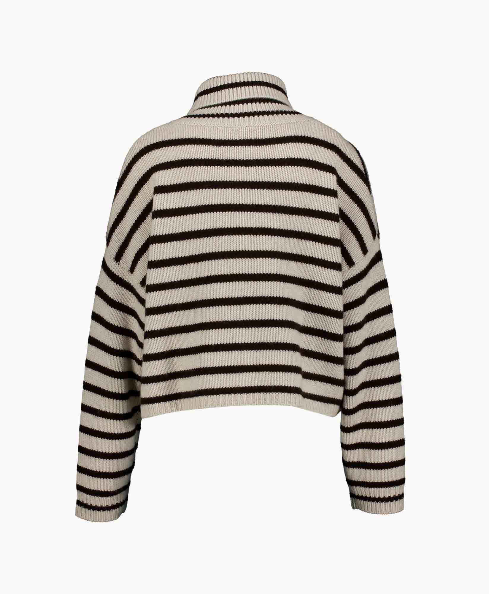 turtleneck, gestreept, brei, trui, beige-zwart