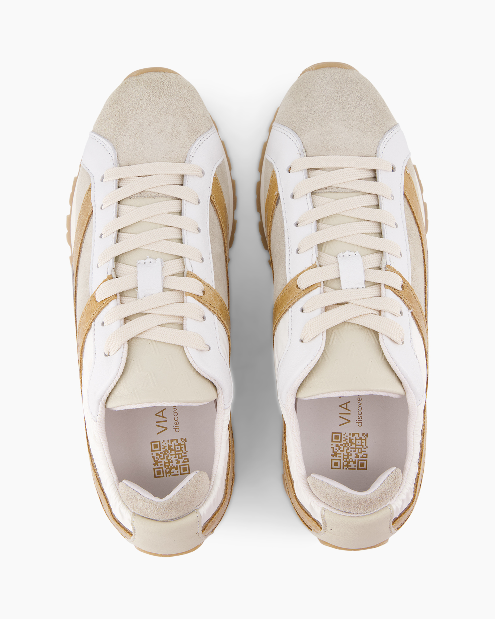 sneakers, athletic, beige, wit, veters