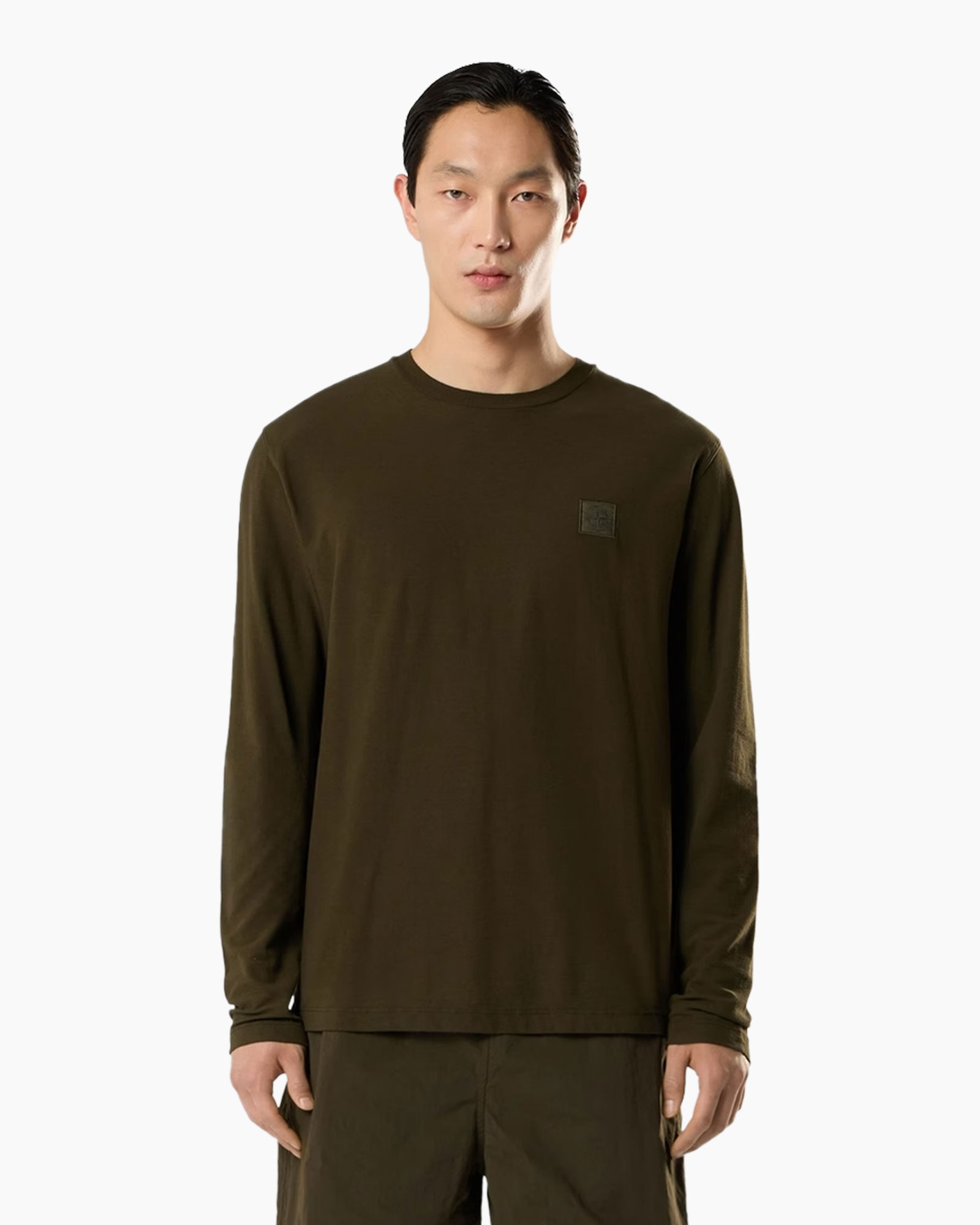 langelong, olijfgroen, rondnek, logoﬀragment, casual