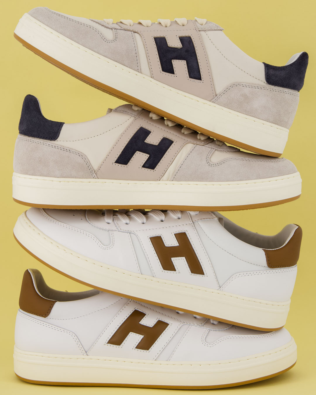 sneakers, laag-cut, veters, zij-H-logo, gestapelde schoenen