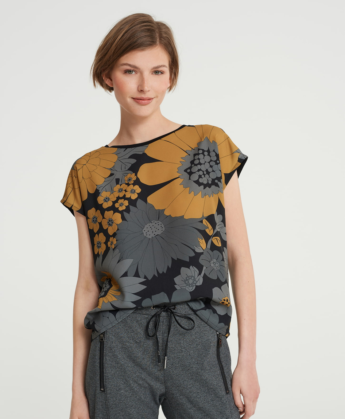 Opus T-shirt Sopi Print Zwart